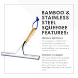ToiletTree Products All Purpose Bamboo Stainless Steel Squeegee - Rust Proof Deluxe Squeegee with Hanging Hook - Hand Wiper for Shower Doors