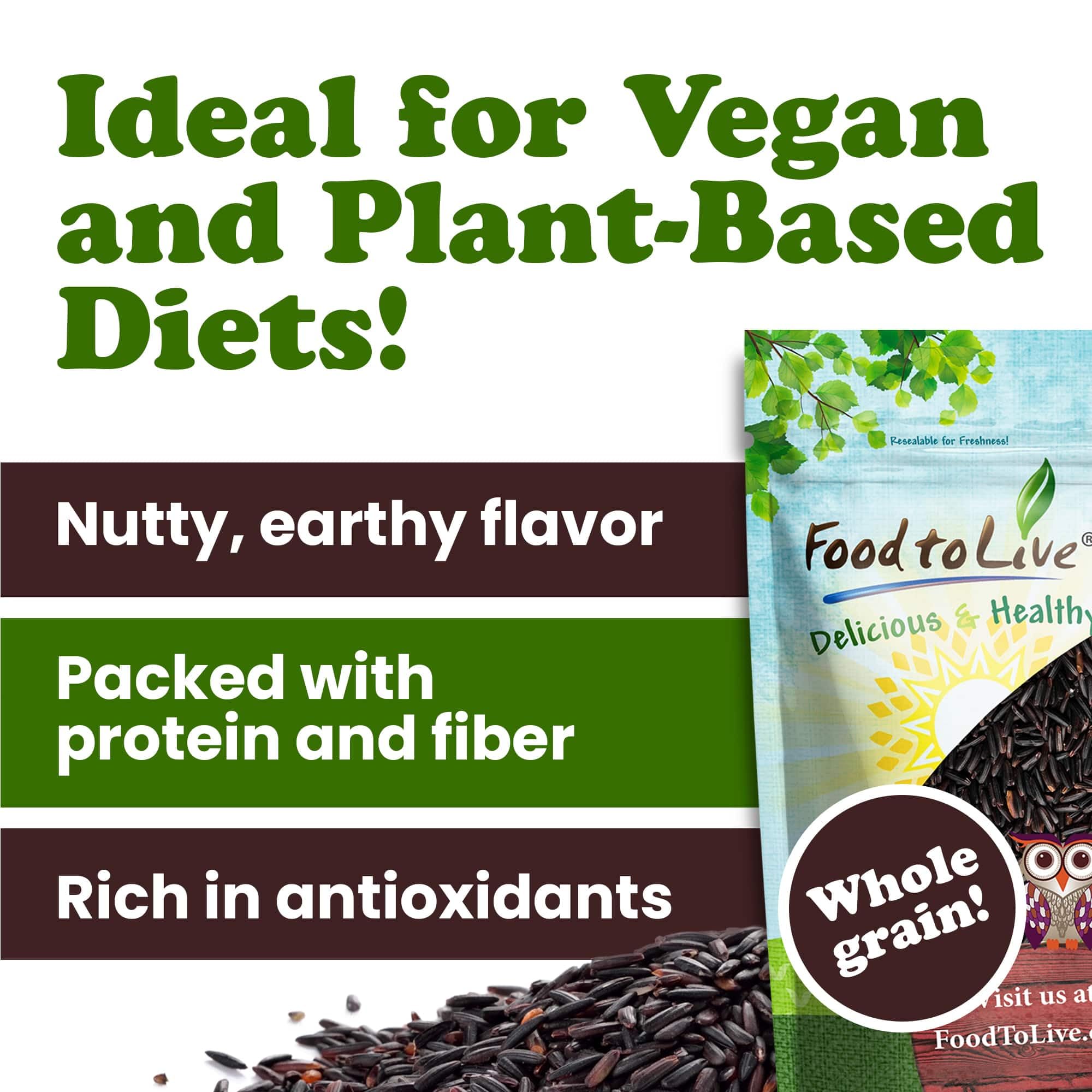 Food to Live Organic Black Rice, 1.5 Pounds - Whole Grain Non-GMO Rice. Nutty and Sweet Flavor. Rich in Antioxidants and Dietary Fiber. Kosher, Vegan.