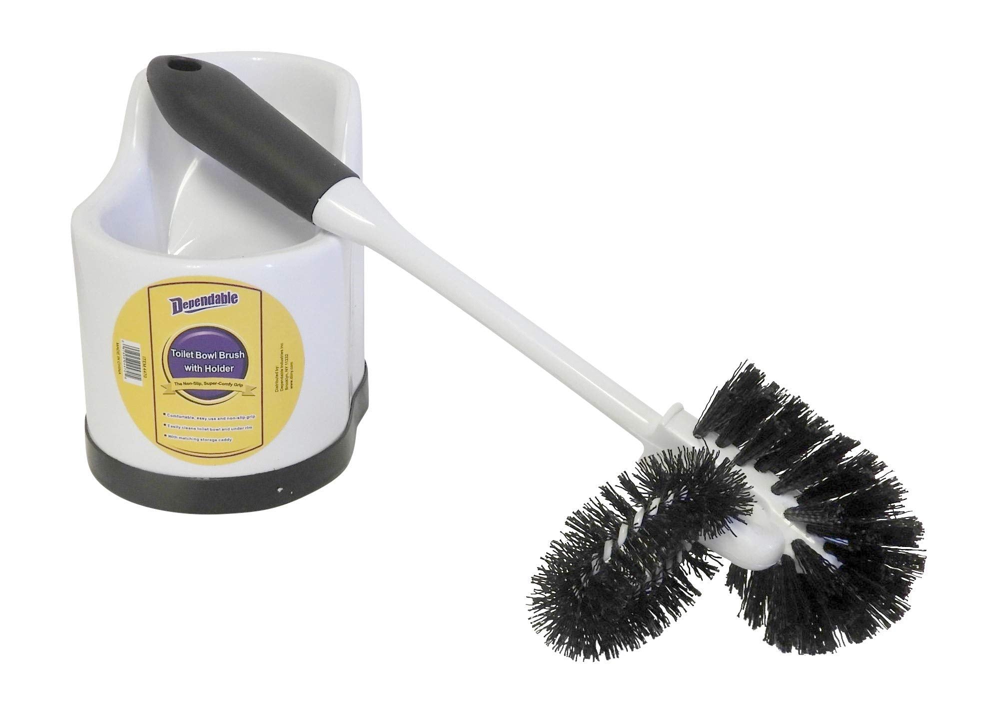 Toilet Bowl Brush Set with Rim Cleaner and Holder - Bathroom Cleaning Brush with Under-Rim Scrubber and Stable Storage Caddy