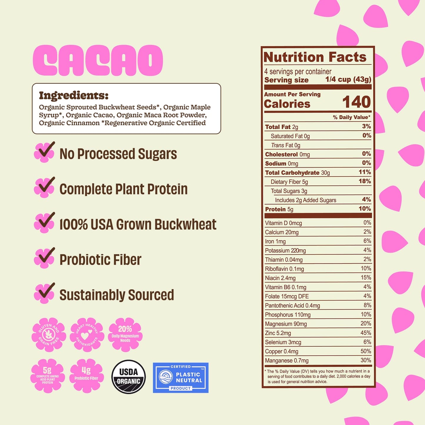 Lil Bucks Sprouted Regeneratively Grown Buckwheat Seeds- Paleo Cereal, Gluten-Free Granola, High in Protein, Low Sugar, Organic Superseed Crunch