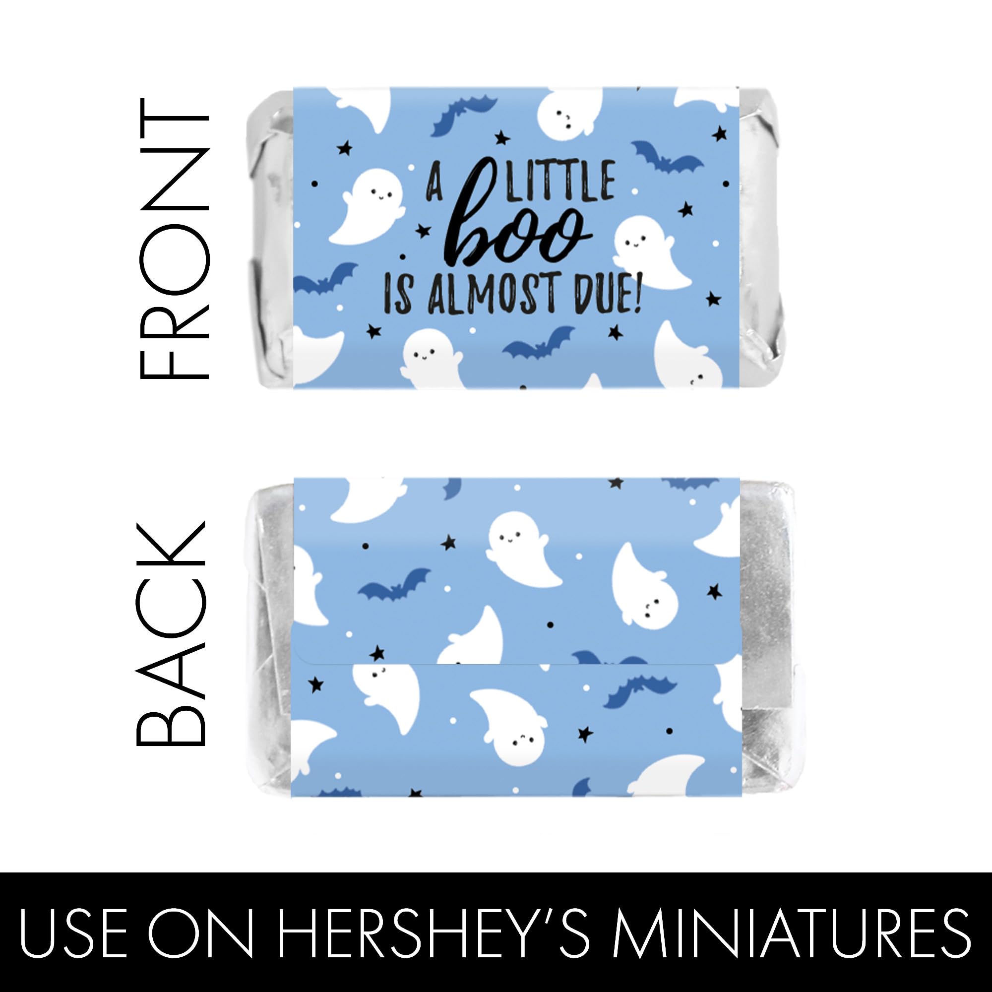 Blue A Little Boo is Almost Due Boy Baby Shower Mini Candy Wrappers, Halloween Baby Shower Party Favor Candy Stickers - 42 Count