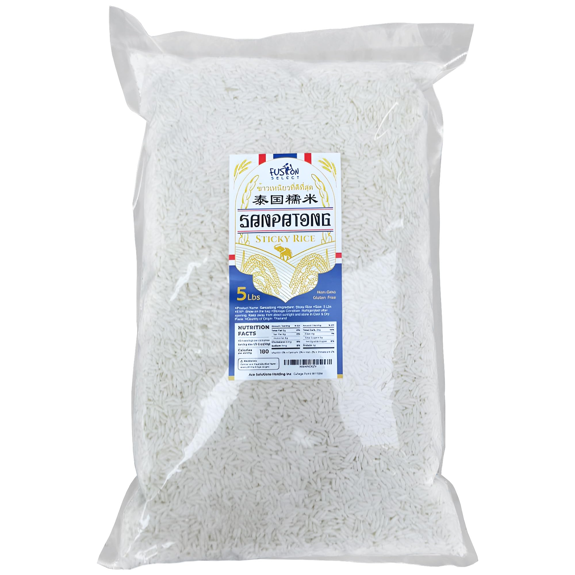 Fusion Select Sanpatong Thai Sticky Rice - Authentic Glutinous Khao Niao Sweet Rice from Thailand - Uncooked Bulk Rice Bag for Making Dessert, Roasted Pork Dishes, Asian Food - Zero GMO or Gluten