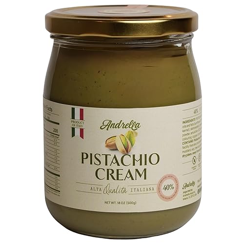 Andrella - 500g (18 oz) Premium Sicilian Pistachio Cream 40% - Italian Pistachio Spread - Gourmet Pistachio Butter for Desserts, Pastries & Croissants
