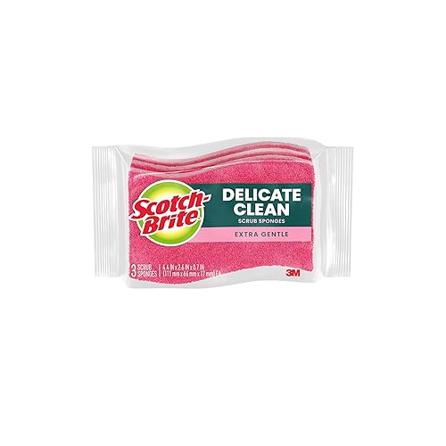 Scotch-Brite Delicate Clean Non-Scratch Scrub Sponge, 3 Nonscratch Kitchen Sponges for Gentle Cleaning of Porcelain, Fine china, Stemware, Nonstick