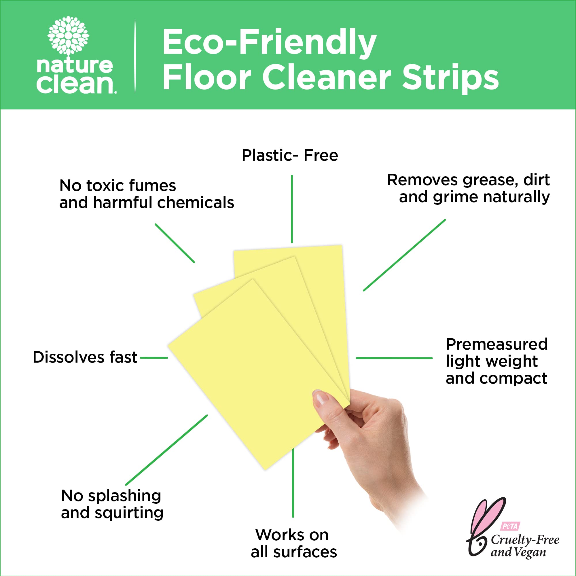 Nature Clean All Natural Wood Floor Cleaner for Mopping 36 Strips, Non-Toxic & Plastic-Free Packaging, Use On Hardwood Laminate Ceramic Tile Linoleum