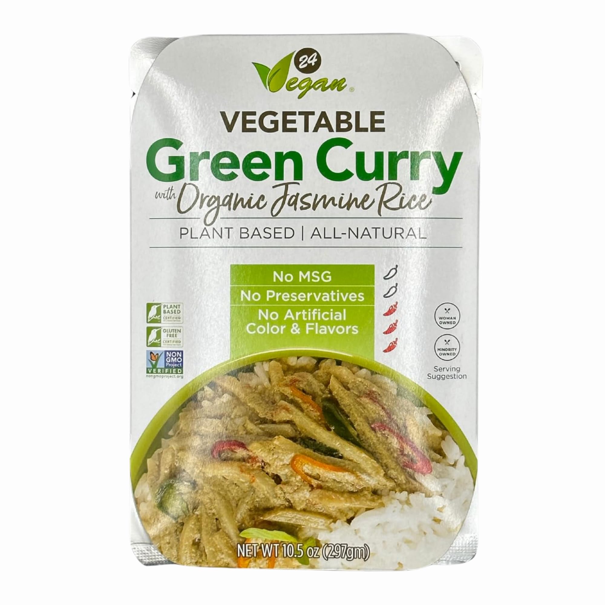 24Vegan Organic Thai Green Curry with Jasmine Rice, Vegan Thai Curry, Non-GMO, No MSG, Gluten-Free, Instant Curry Meal, Just Heat & Eat - Pack of 1