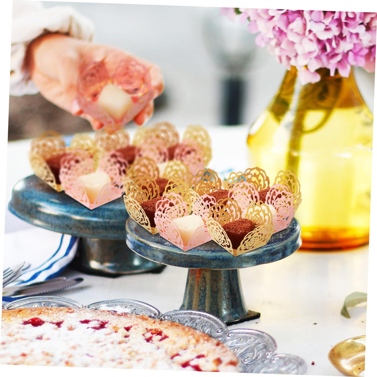 GRIRIW 100pcs Rose Design Chocolate Cups Mini Cupcake Liners for Weddings Birthdays and Parties Elegant Truffle Wrappers