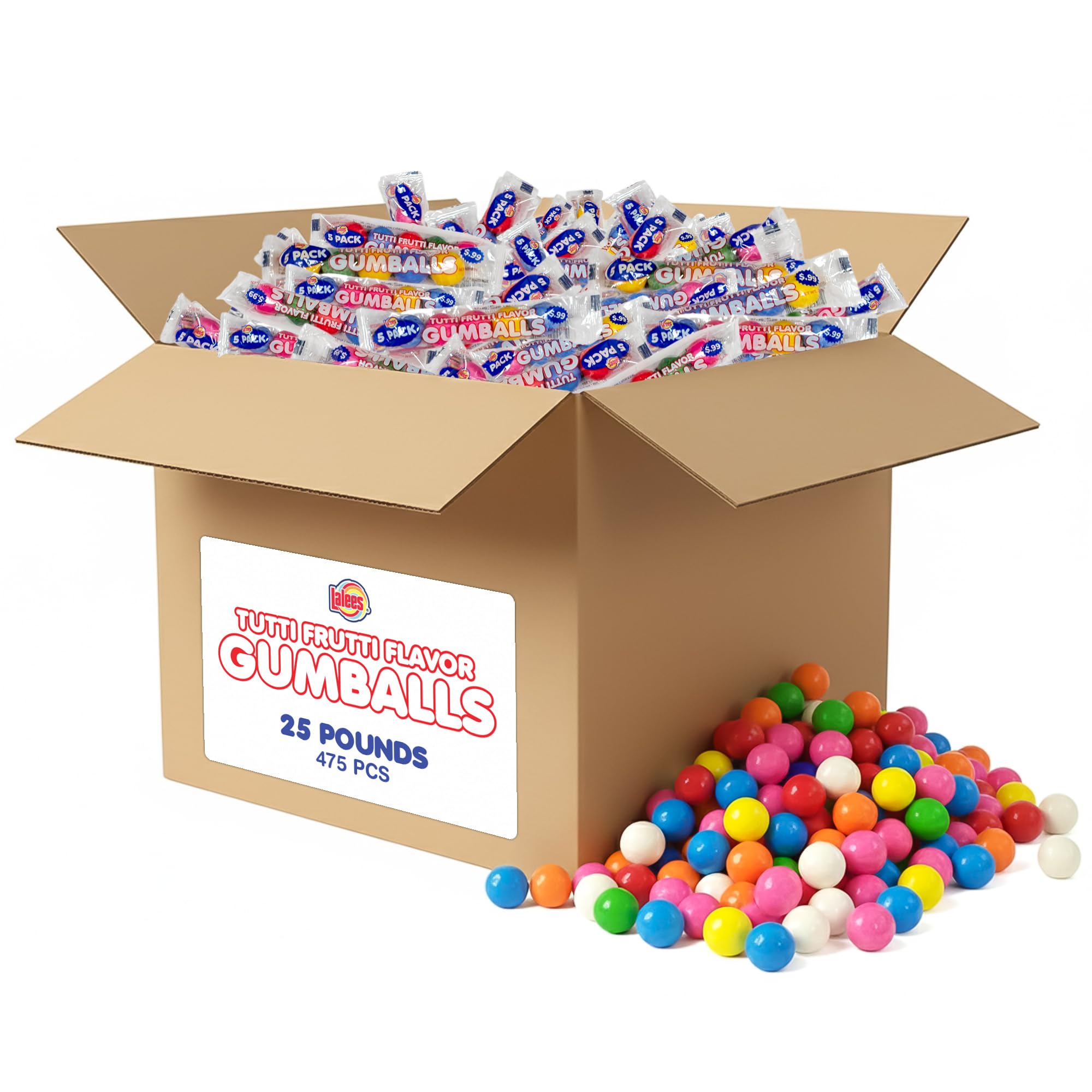 Lalees Bulk Gumball Tubes - Approx. 475 Pieces - Wholesale 25 Pounds Rainbow Gumball Tubes - Chewing Candy For Sporting Events, Carnivals, Business