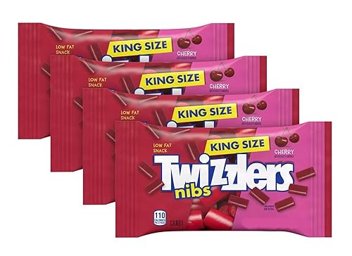 Twizzlers Cherry Nibs - Pack of 4 - Low Fat Snacks that Everyone is Sure to Love - King Size Delicious Cherry Gummy Candy