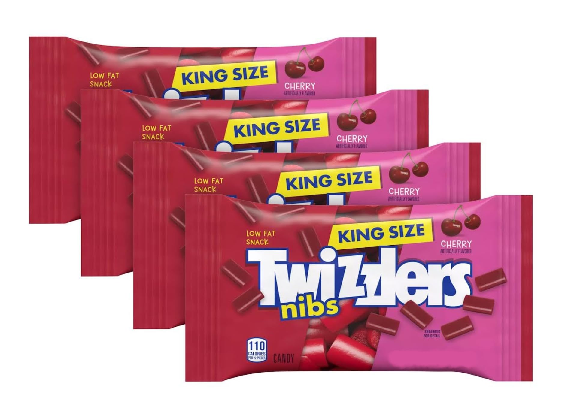 Twizzlers Cherry Nibs - Pack of 4 - Low Fat Snacks that Everyone is Sure to Love - King Size Delicious Cherry Gummy Candy
