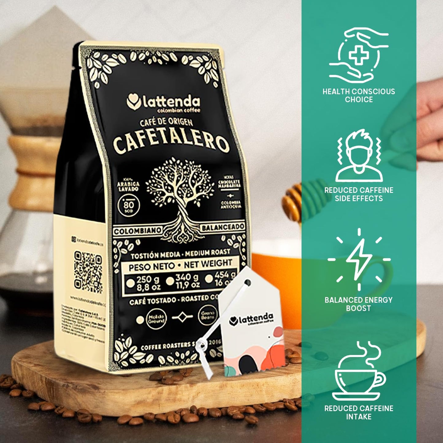 Lattenda Cafetalero Colombian Gourmet Coffee: Superior Craftsmanship for Discerning Palates - 454g Ground Presentation