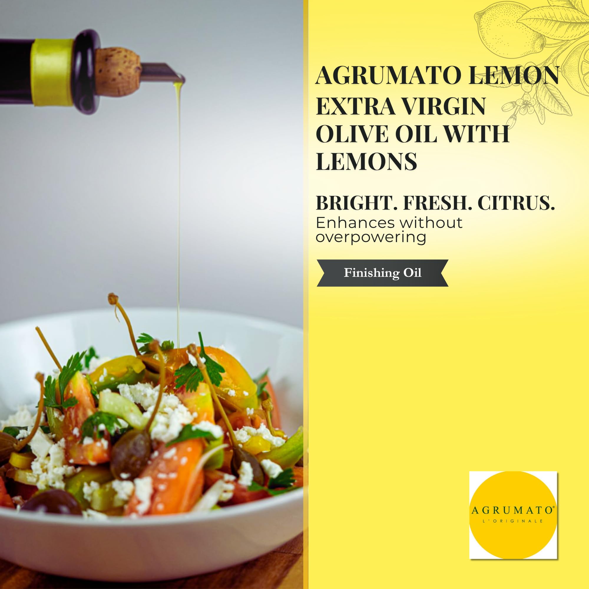 Agrumato Lemon Olive Oil, Cold Pressed Italian Extra Virgin with Fresh Citrus Peel, Small Batch Gourmet Finishing Oil for Salads Seafood Pasta