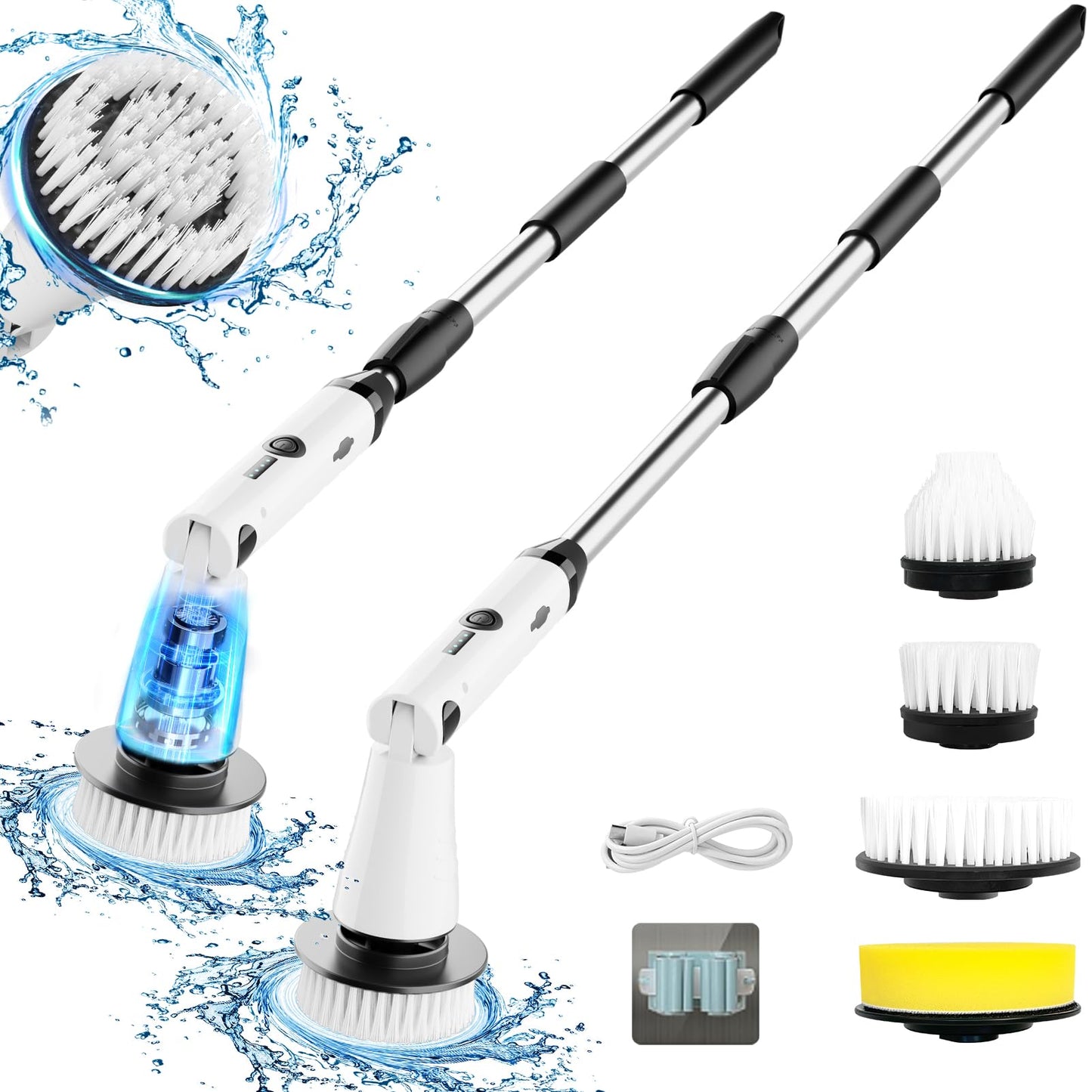 Electric Spin Scrubber, Bathroom Cleaner, Power Shower Cleaning Brush with Extendable Handle & 4 Brush Heads, Shower Scrubber for Bathtub Tile Grout