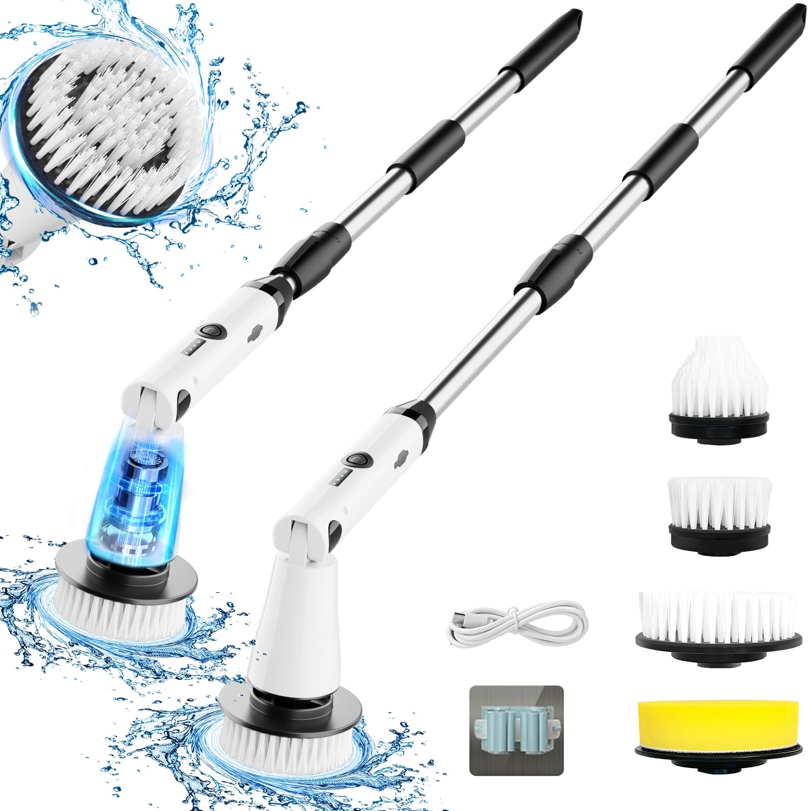 Electric Spin Scrubber, Bathroom Cleaner, Power Shower Cleaning Brush with Extendable Handle & 4 Brush Heads, Shower Scrubber for Bathtub Tile Grout
