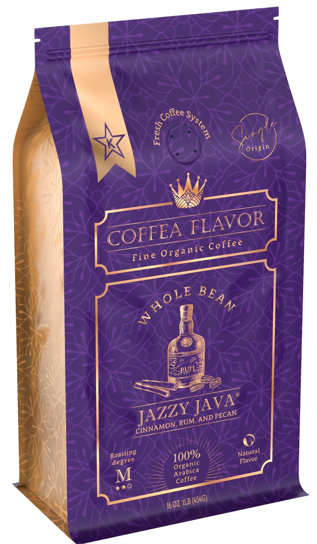 Jazzy Java Flavored Whole Bean Coffee, Organic Medium Roast, Single Origin Dominican Arabica, Naturally Flavored, No Added Sugar, 16 oz | Coffea