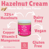 Nutchio Hazelnut Cream 8 oz 70% Hazelnuts, Smooth Natural Spread | Dairy Free, Vegan, Gluten-Free Nut Butter | No Added Oils, No Preservatives