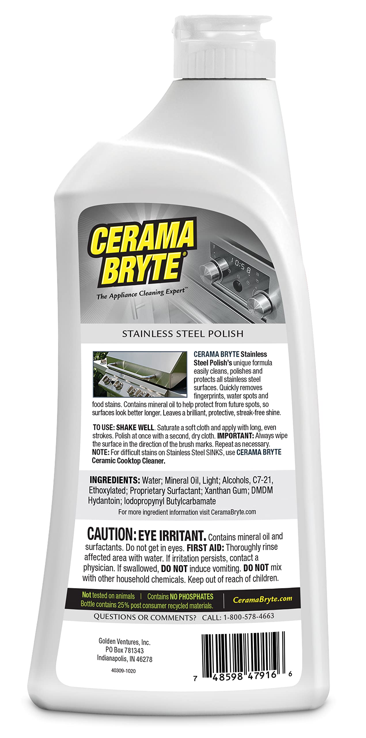 Cerama Bryte Stainless Steel Cleaner for Appliances, Streak-Free Shine and Protection for Refrigerators, Dishwashers, Ovens, and Grills, 16 Fluid