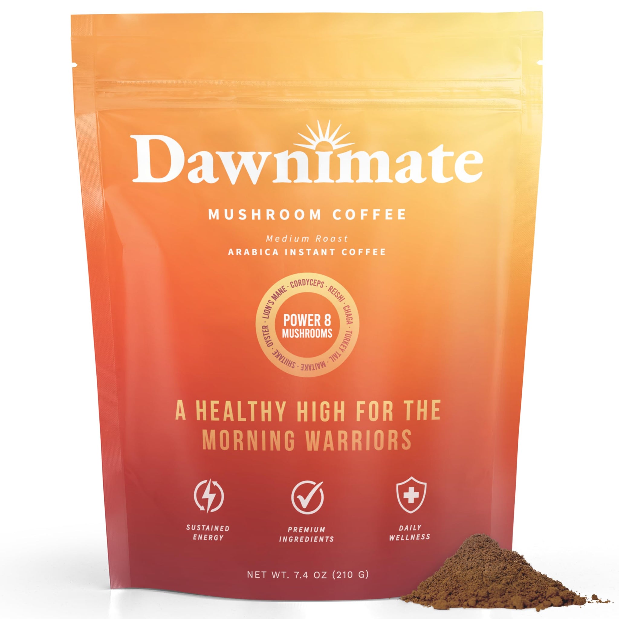 Dawnimate Mushroom Coffee - Tastes Like Coffee, Not Too Earthy & Still Healthy - Organic Power 8 Mushroom Blend - Including Lion’s Mane, Cordyceps