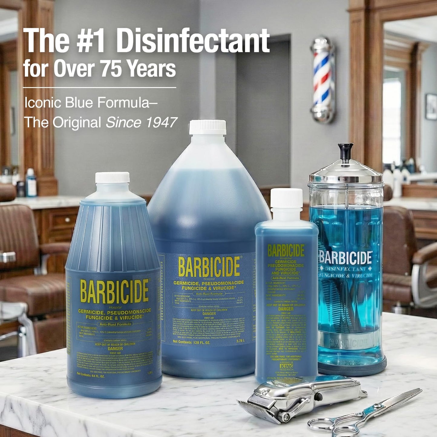 BARBICIDE Disinfectant Jar and Concentrate Starter Set (21 Oz Jar +64 Fl Oz)- Professional Salon, Spa & Barber Tool Sanitizing Kit