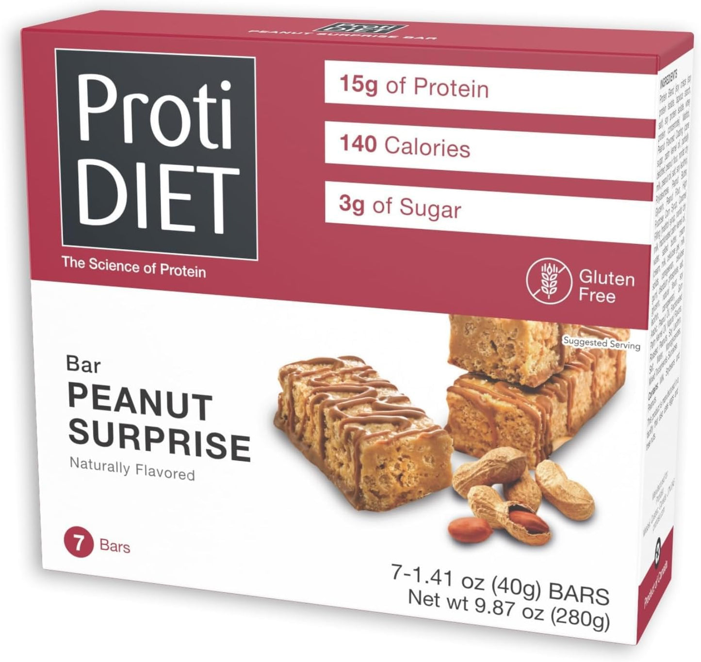 ProtiDIET Peanut Surprise High Protein Bar, No Trans Fat, Nutrient Rich Protein Fiber Bars - High Protein Snacks for Adults - Healthy On-the-Go-Snack