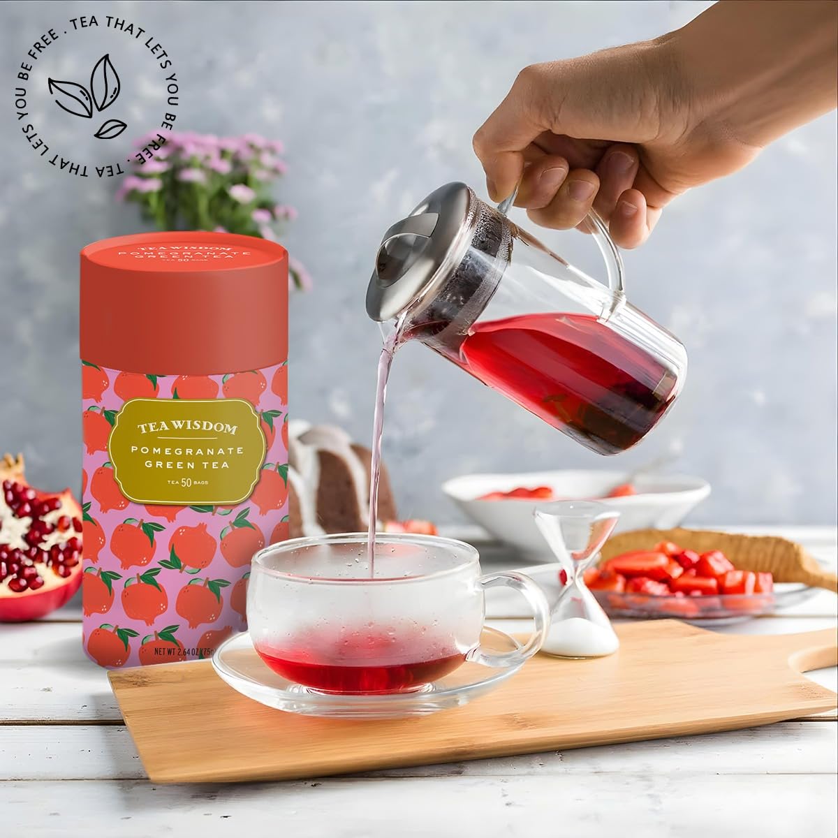 Life Plus Style Gourmet Tea Wisdom Pomegranate Tea Ceylon Green Tea Bags Caffeinated Healthy Teas Natural Antioxidant Rich Herbal Non-GMO Immunity Tea