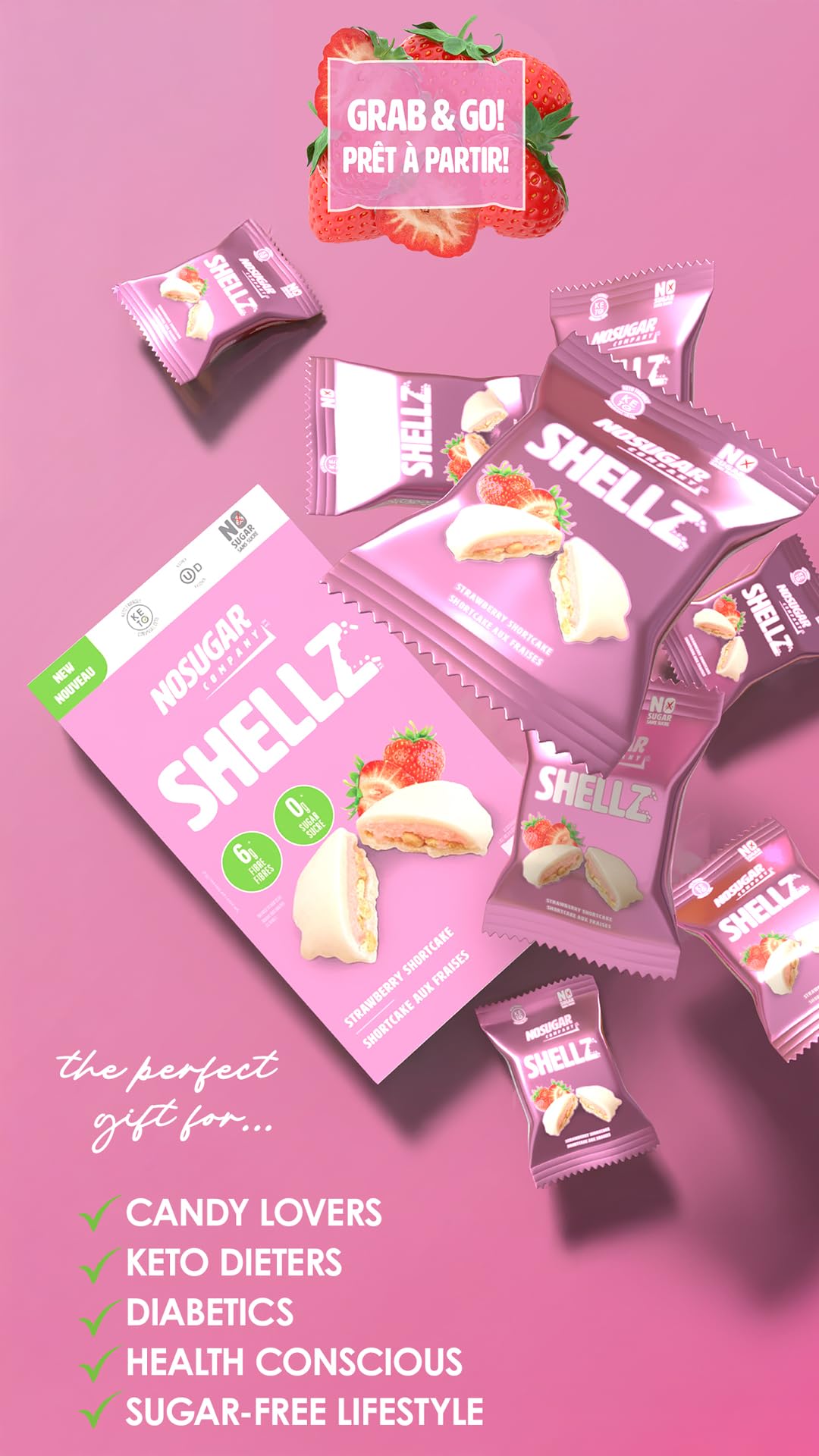 No Sugar Keto Shellz - Sugar Free (0g) Treat On-the-go Keto Snack - 30 Pack, Individually Wrapped - Gluten Free, Kosher, Value Pack (1 Pack