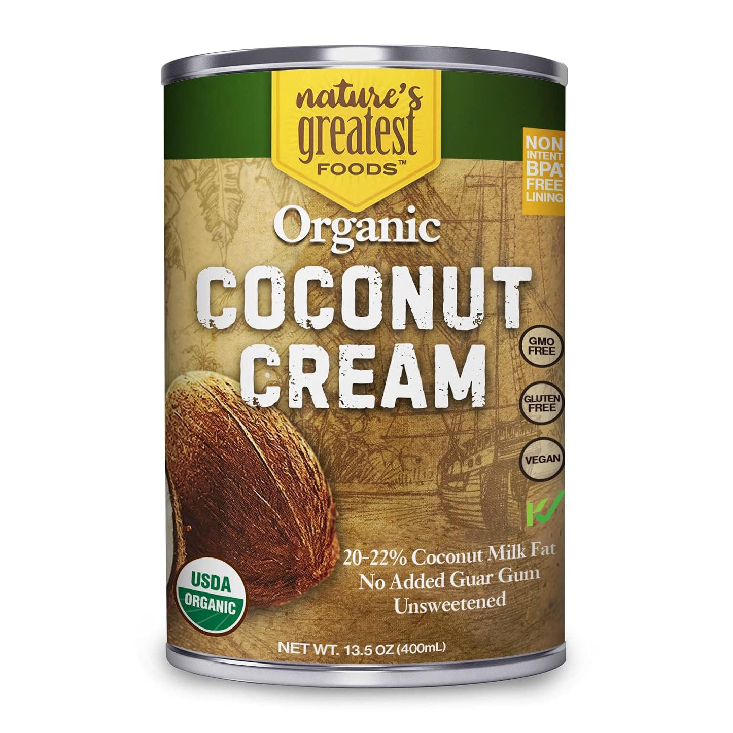 Organic Coconut Cream - NO GUAR GUM, Unsweetened, 20-22% Fat, 13.5 oz (12-Pack) | Nature’s Greatest Foods