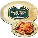 Planet Pantry Disposable Oval Tray 15" x 10" Wooden Bamboo-Like Serving Tray Paper and Plastic Alternative Eco-Friendly for Food, Party, Buffet (10