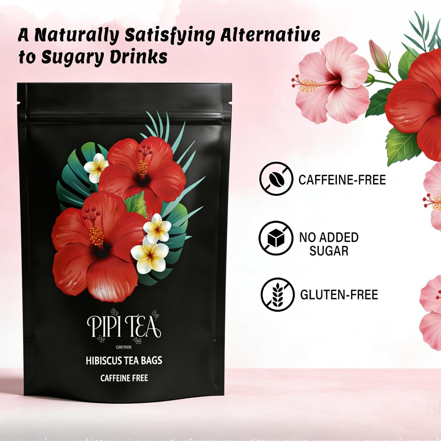 Pipi Hibiscus Tea,Pipi Tea Hibiscus Tea Bags Organic,100% Natural Organic Hibiscus Tea Bags,Natural Sweet & Sour Flavor,Caffeine-Free,30 Bags