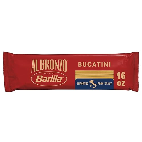 Barilla Al Bronzo Bucatini Pasta 16 oz., Bronze Cut, Created from High Quality Durum Wheat, Imported From Italy, Non-GMO, Kosher