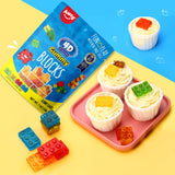 AMOS 4D Gummy Blocks - 7oz (198g) Fruit-Flavored Building Block Gummies, Fun Play Edible Candy with Real Fruit Juice, Artificial Flavor