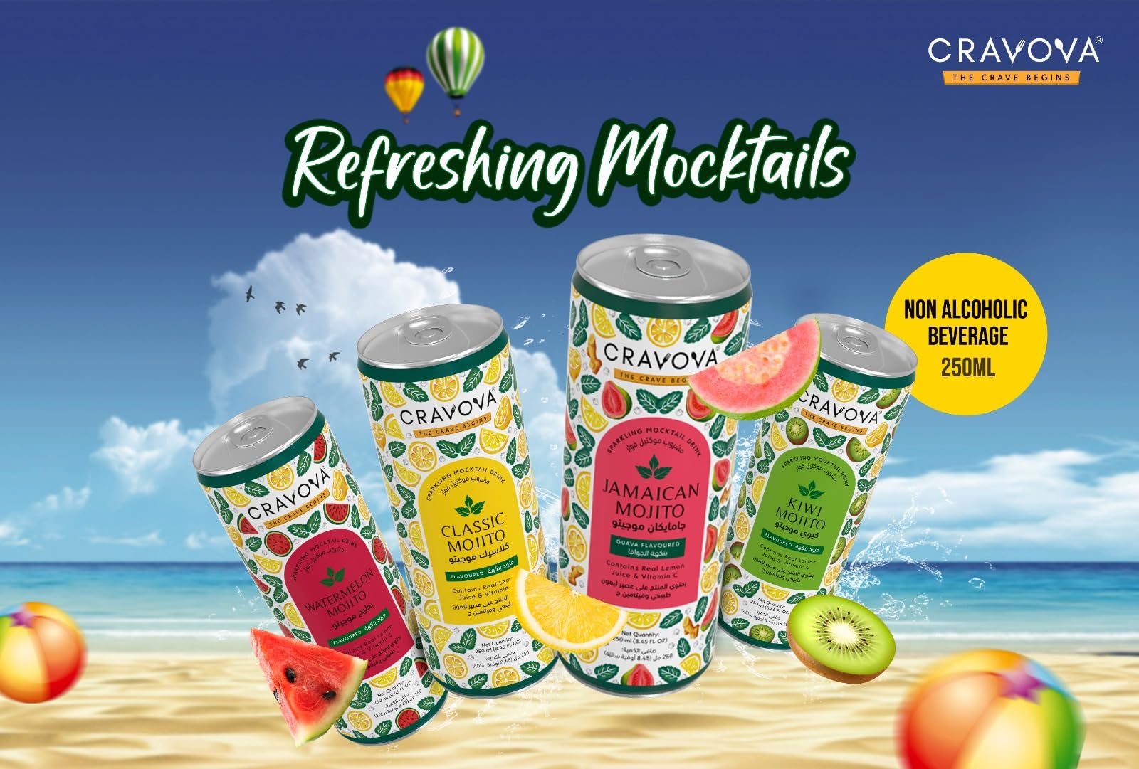 Cravova Mojito | Refreshing Mint Lime Mocktail | Non-Alcoholic Mocktail | Ready-to-Drink Beverage | Perfect for Parties & Gatherings | 12-Pack