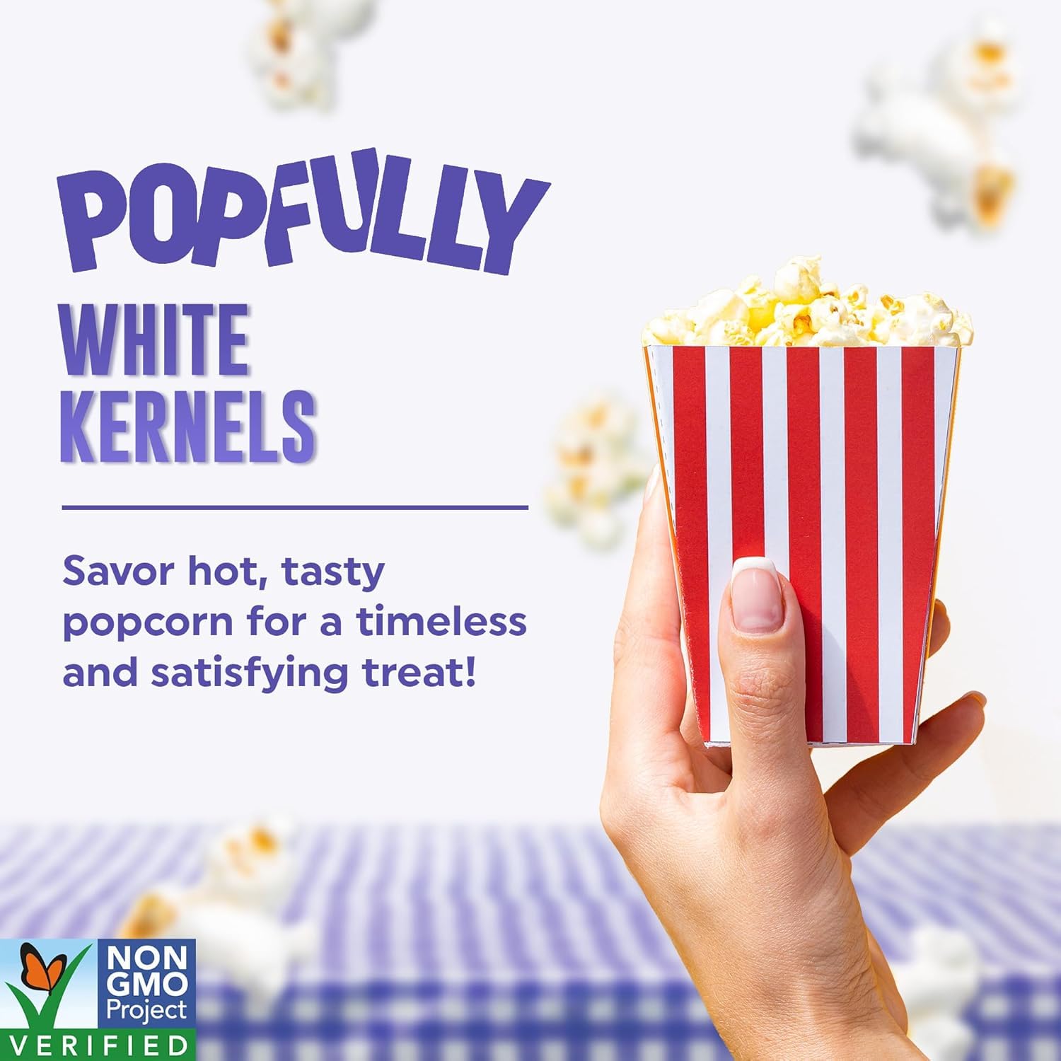 White Popcorn Kernels - Fluffy, Non-GMO, Ideal for Healthy Snacking or Buttered Popcorn - 30 oz, 1-Pack POPFULLY Kernels, 30oz Jar, Tender Microwave