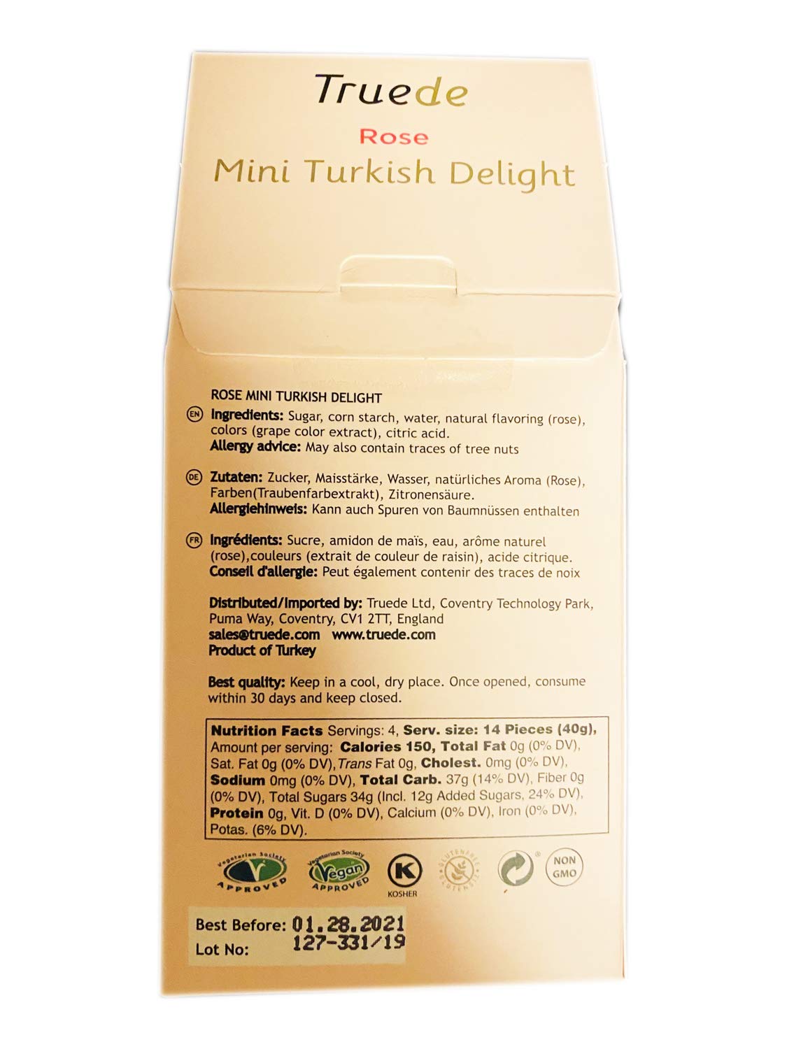 Truede Rose Mini Turkish Delight 5.29 Oz! Rose Flavored Turkish Delight Candy! Alcohol Free And No Gelatine! Gluten Free, Vegan and Kosher! Fruity