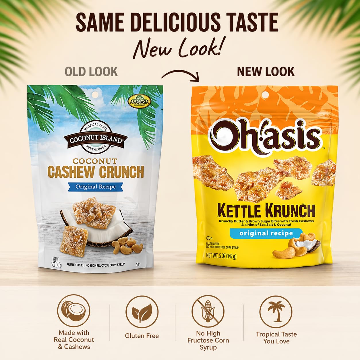 Coconut Cashew Crunch Snack Bites, Sweet & Salty Kettle Style Crunch, Original Recipe, Gluten Free, 5 oz Bags (Pack of 6)