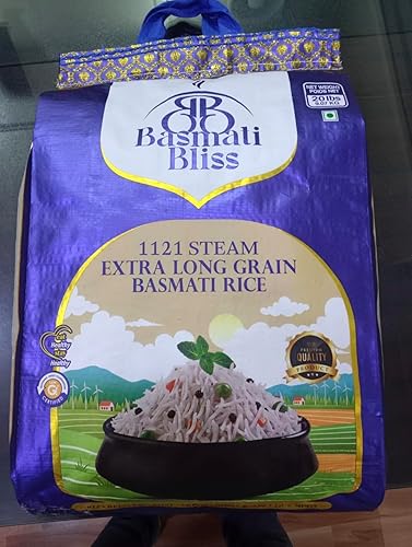 Basmati Bliss 1121 Steam Extra Long Grain Basmati Rice 20 LB - Premium Aged Indian White Rice - Aromatic, Fluffy, Non-Sticky - Perfect for Biryani, Pulao & Daily Cooking
