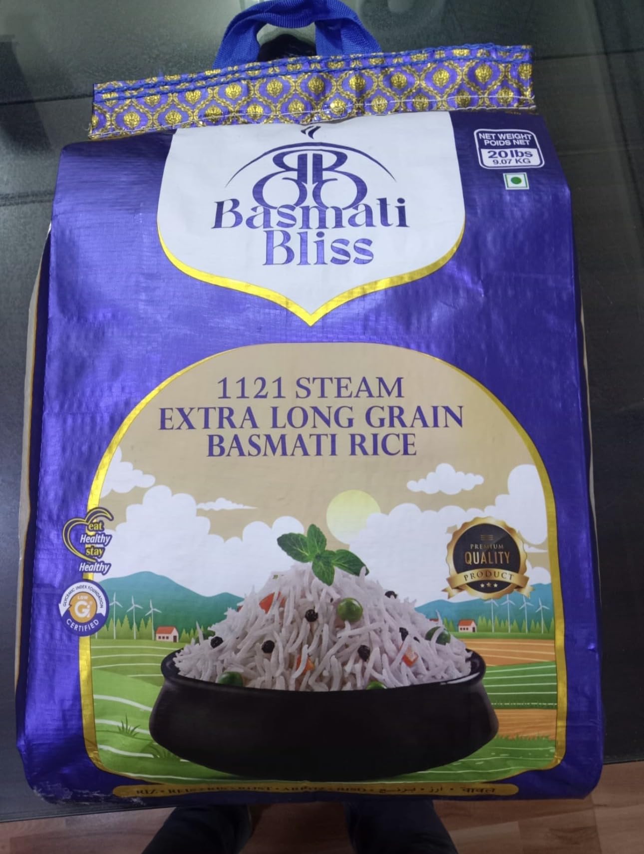 Basmati Bliss 1121 Steam Extra Long Grain Basmati Rice 20 LB - Premium Aged Indian White Rice - Aromatic, Fluffy, Non-Sticky - Perfect for Biryani, Pulao & Daily Cooking