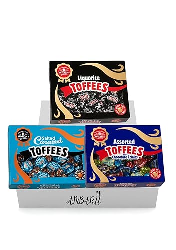 AMBARII Walkers Nonsuch Salted Caramel Toffee, Liquorice, Nonsuch Assorted & Chocolate Eclairs, Pack of 3, Toffee Gift Hamper 350g Each