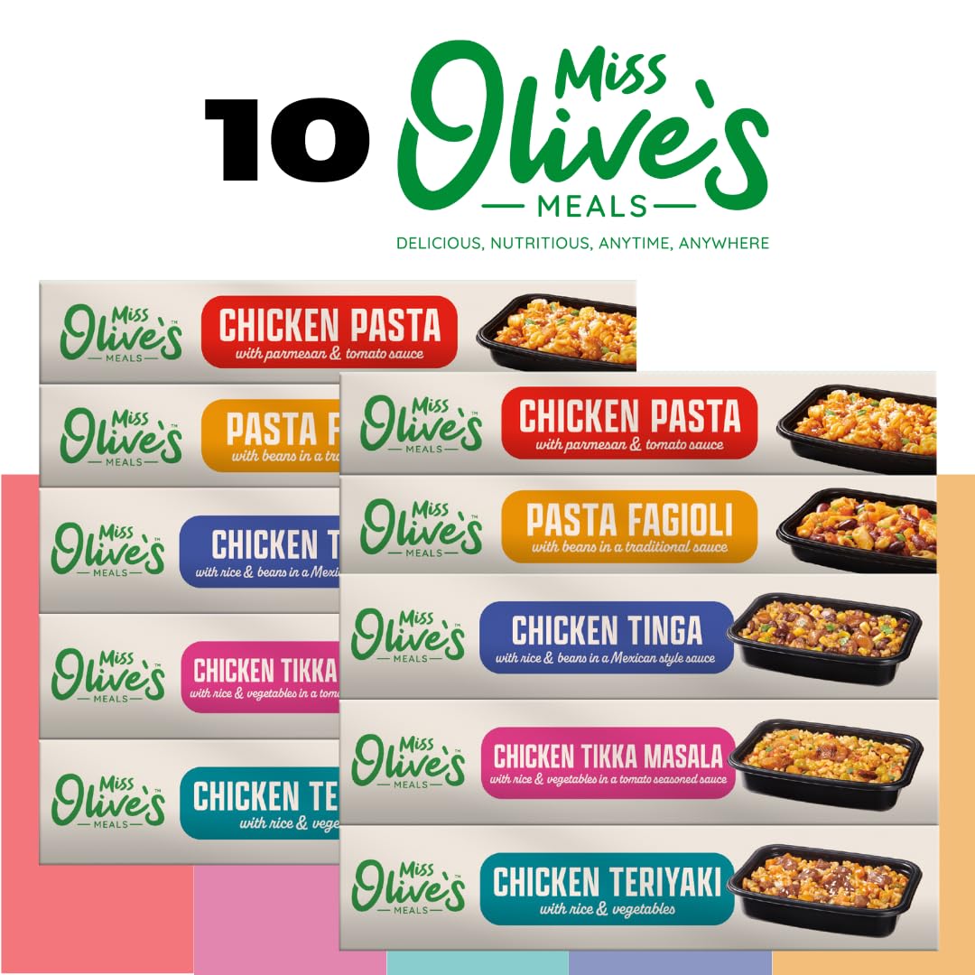 Miss Olive's Ready Meals Variety Pack of 10, Larger Meals, 5 Flavors