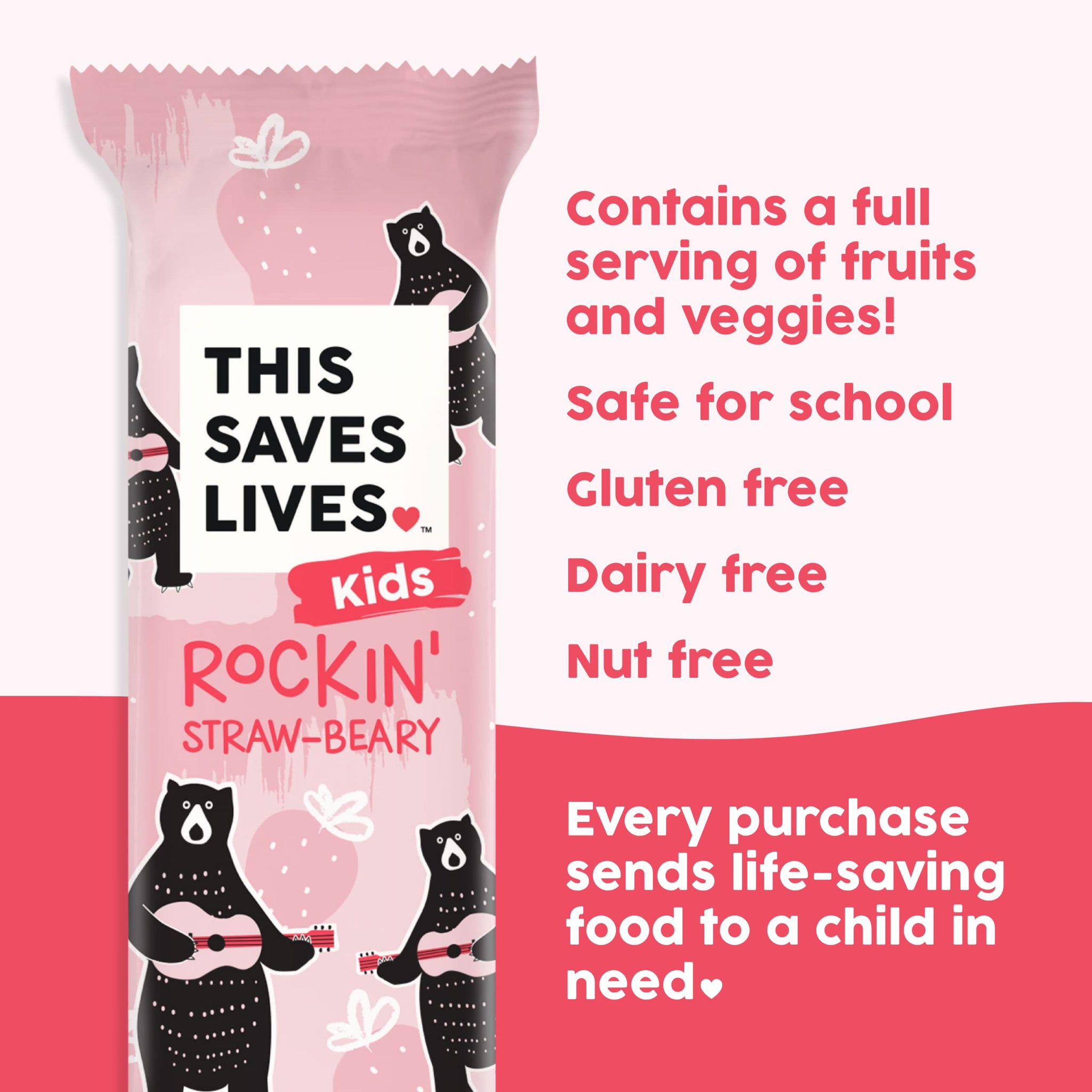 This Saves Lives Kids' Nut-Free Snack Bars, Helping to End Child Hunger, Individually Wrapped Kids Healthy Snack Bars - Gluten-Free, Non-GMO - Rockin'