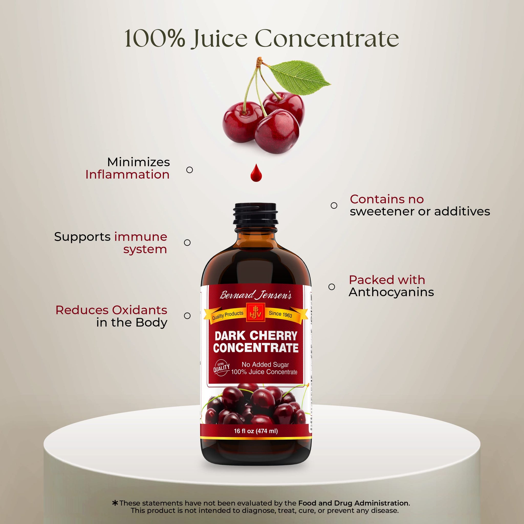 Bernard Jensen's Black Cherry Juice Concentrate - Natural Cherry Concentrate Without Additives and Sweeteners - Sweet Cherry Juice Topping for Ice