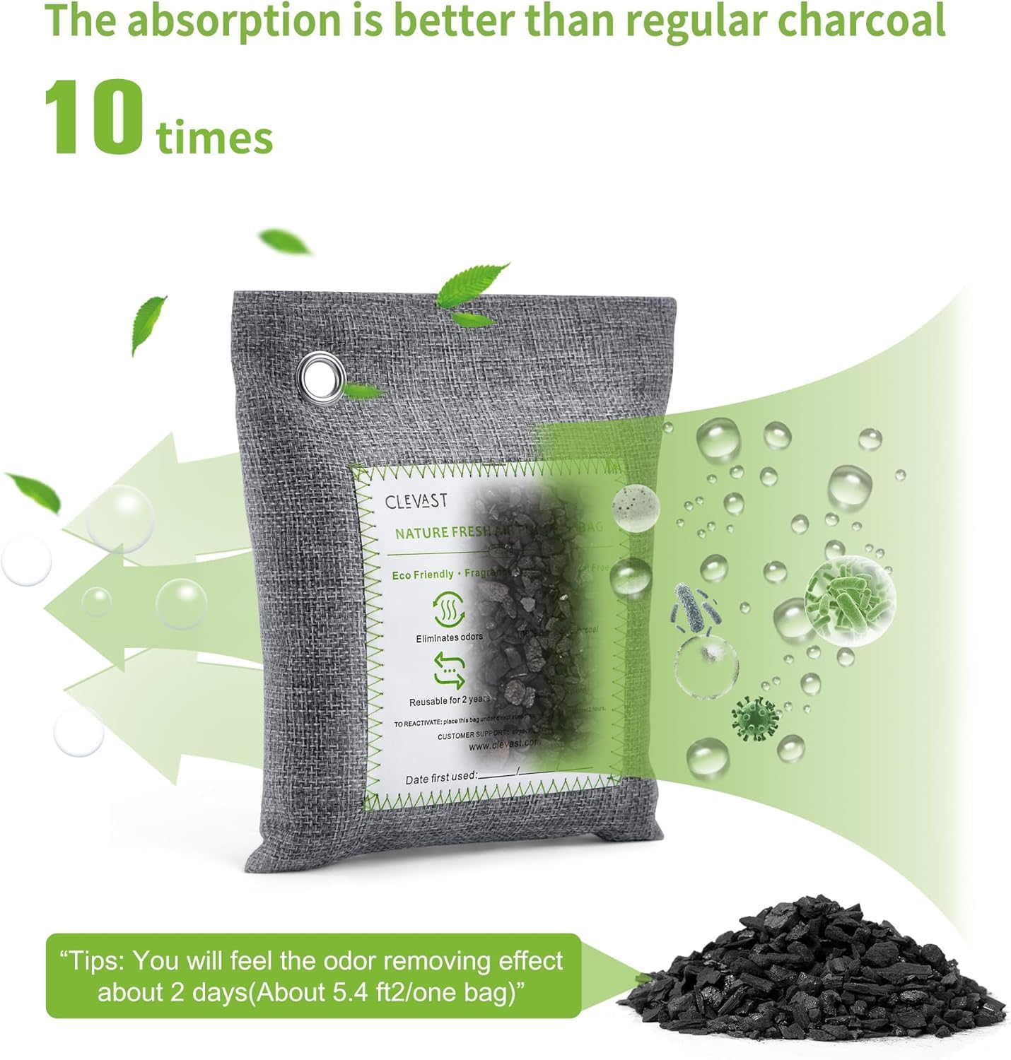 CLEVAST 14 Pack Activated Bamboo Charcoal Air Purifying Bags(2x200g, 12x50g), Natural Fresh Odor Absorber, Deodorizer and Moisture Eliminator, Air