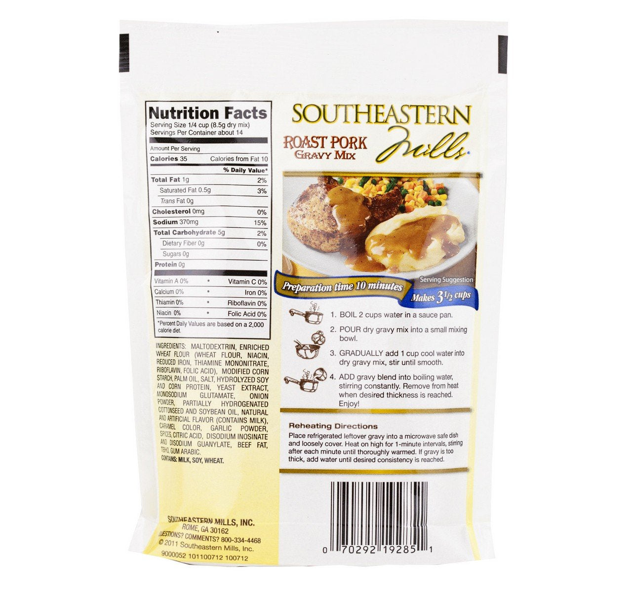 Southeastern Mills Roast Pork Gravy Mix, 4.2 Oz. Package (Pack of 4)