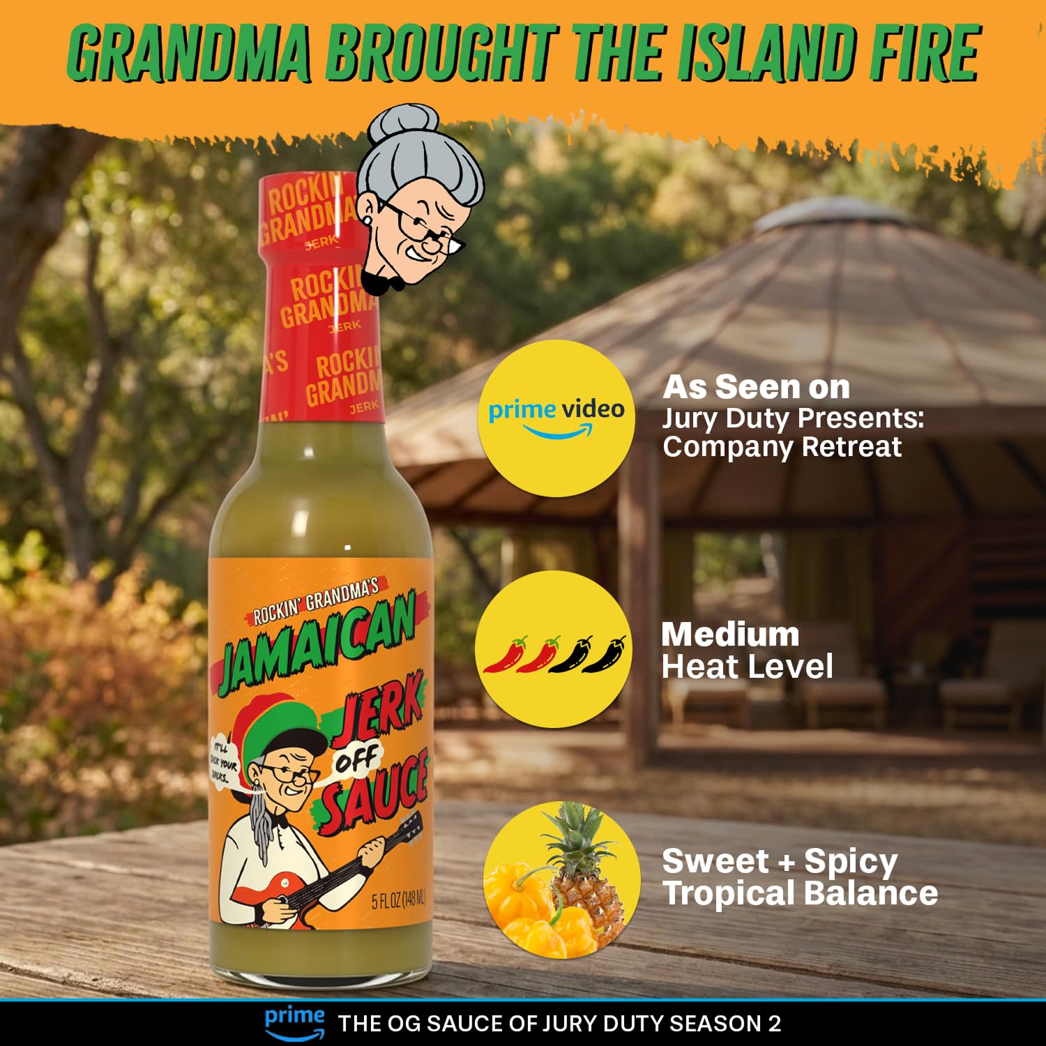 Rockin’ Grandma’s Jamaican Jerk Sauce by Dave’s Gourmet, 5 fl oz - Featured on Prime Video’s Jury Duty: Company Retreat - Low Calorie Caribbean Sweet