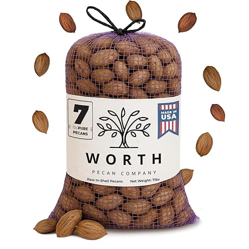 Worth Pecan Company Georgia Pecans 7 Pound Bulk Bag - Raw Nuts In?Shell, Whole Pecans in Shell, Natural and Unprocessed Snack, Baking & Gifting |
