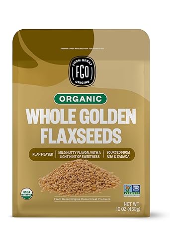 FGO Organic Whole Golden Flax Seeds, 1 Pound / 16oz Resealable Pouch, For Baking, Cooking & Smoothies, Sproutable, Grown in USA & Canada (Pack of 1)