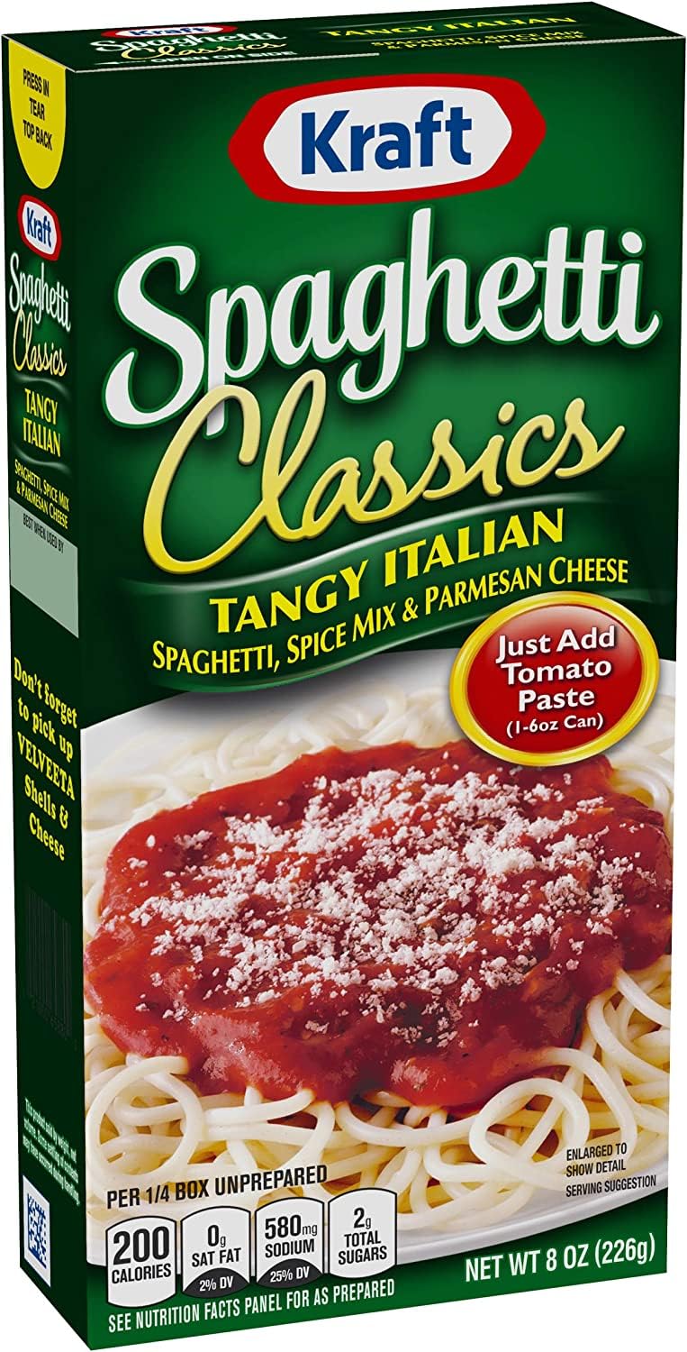 Kraft Spaghetti Classics Tangy Italian Spaghetti (Spices, & Parmesan Cheese Meal Mix, 12 ct Pack, 8 oz Boxes)