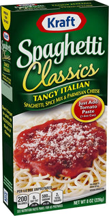 Kraft Spaghetti Classics Tangy Italian Spaghetti (Spices, & Parmesan Cheese Meal Mix, 12 ct Pack, 8 oz Boxes)