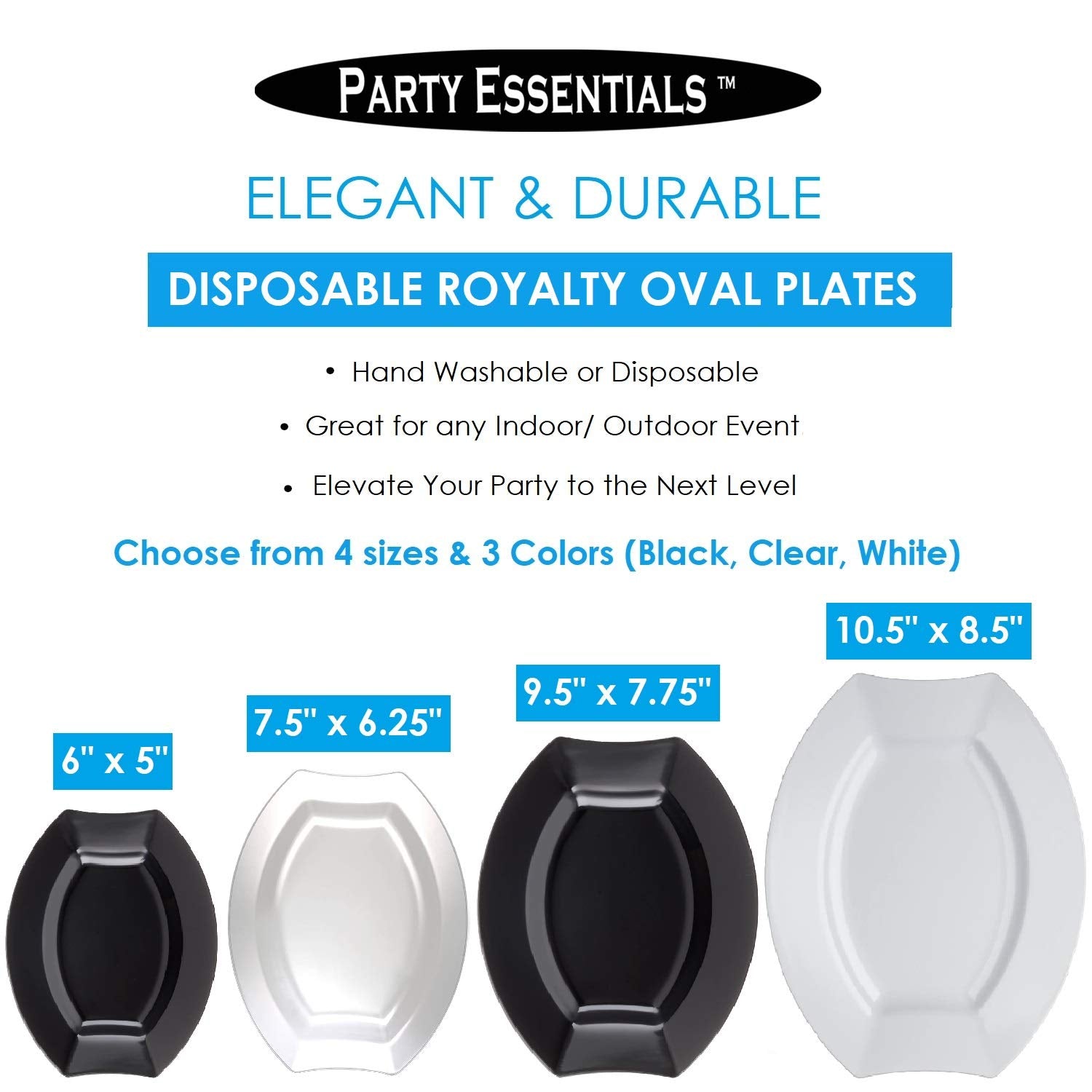 Party Essentials Party Supplies Fancy Plastic Dinnerware For Wedding/Birthday/All Occasions, 6" x 5", Dessert/Appetizer Plates, 20-Count, White Oval
