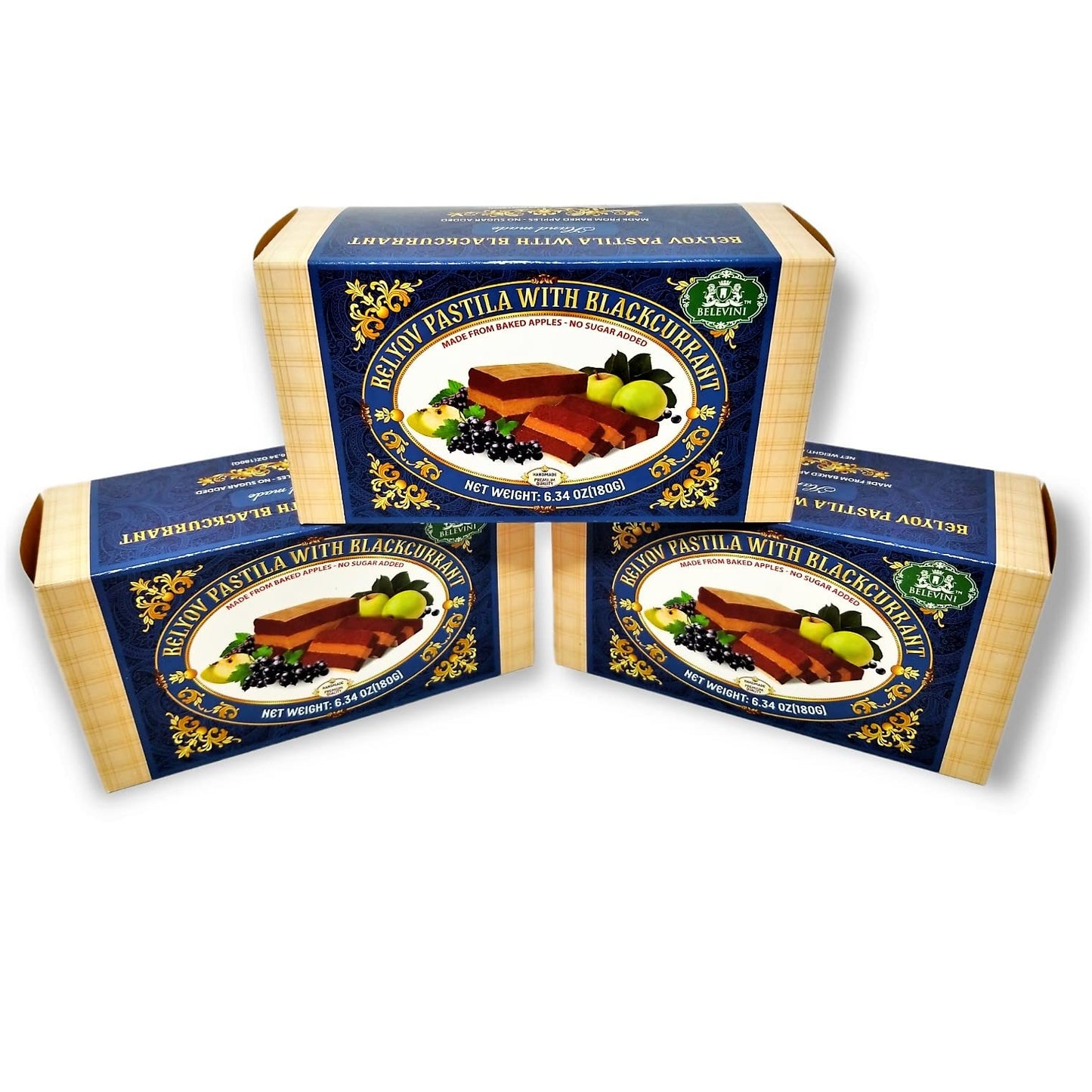 Belevini Tasty and Healthy Belyov Pastila with Blackcurrant, Handmade, Made from Baked Apples, No Sugar Added, Gluten-free, Pack of 3